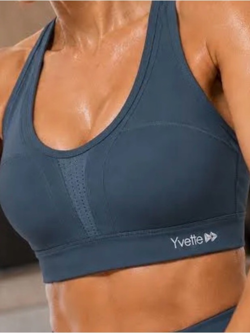 Yvette Navy Medium-Impact Sports Bra with Supportive Racerback